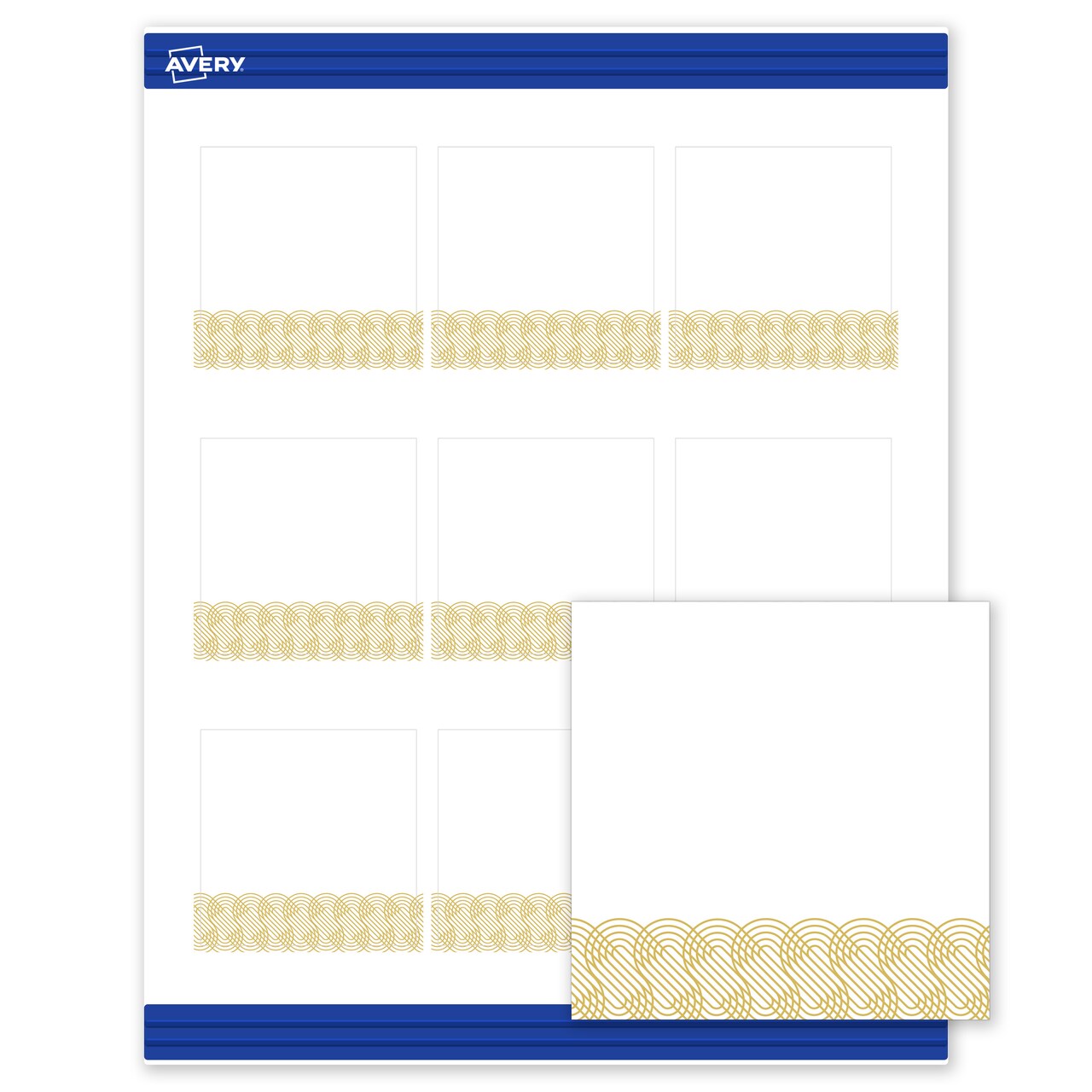Avery Printable Square Business Cards with Sure Feed Technology, Pre-Printed Gold Lace Trim Pattern, Matte White, 2.5" x 2.5", Laser & Inkjet Compatible, 90 Total